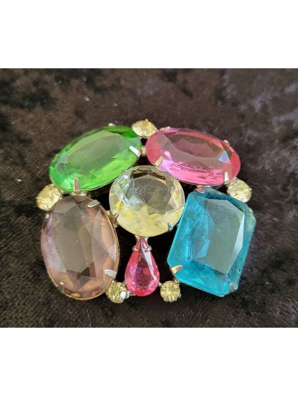 VTG Pastel Fruit-Salad Multi-faceted Glass Cluster Brooch